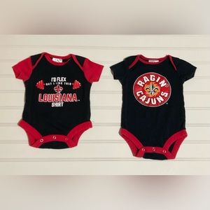 2 Rivalry Threads 0-6 Months Ragin’ Cajuns Baby Bodysuits Black Red Fleur De Lis
